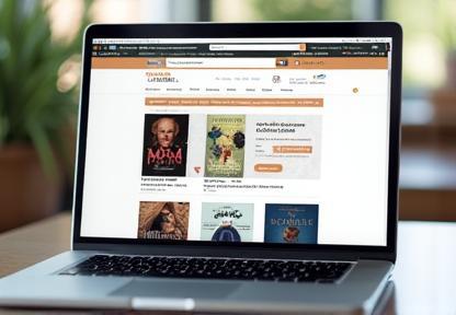 Laptop showing an online bookstore website.